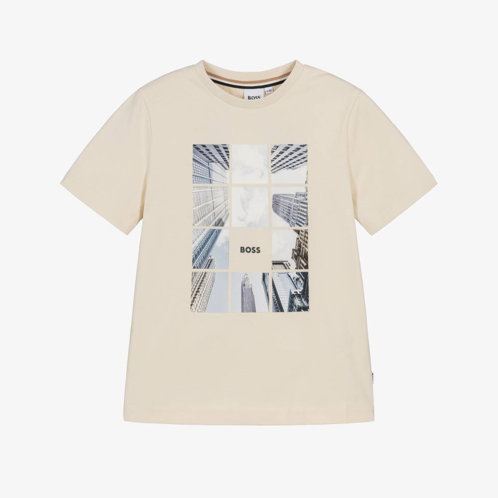 BOSS-Boys Dark Ivory City Graphic Cotton T-Shirt | Childrensalon Outlet