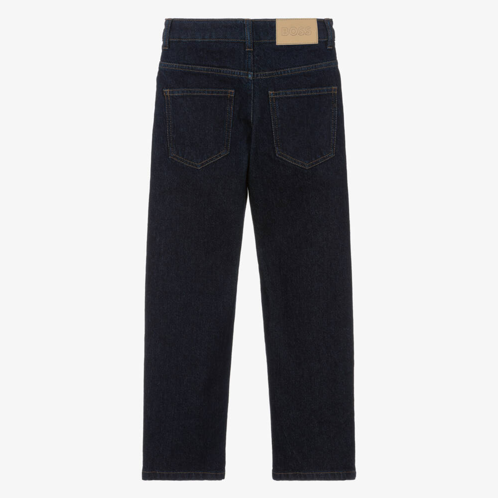 BOSS-Boys Dark Wash Blue Denim Regular Fit Jeans with Logo Patch | Childrensalon Outlet