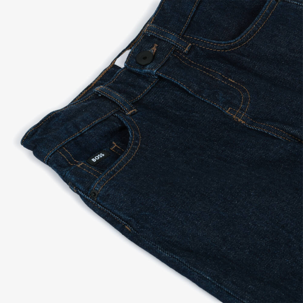 BOSS-Boys Dark Wash Blue Denim Regular Fit Jeans with Logo Patch | Childrensalon Outlet