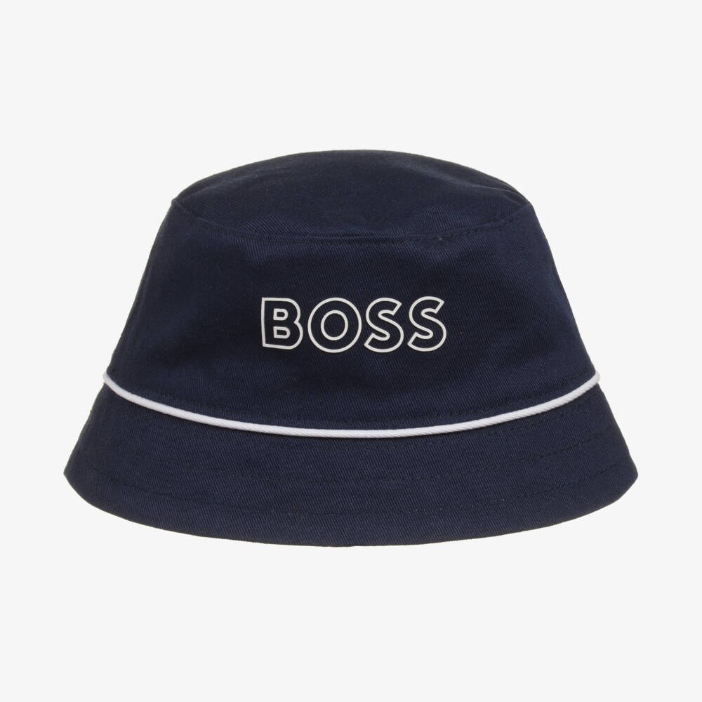 BOSS-Boys Dual-Style Blue Cotton Hat | Childrensalon Outlet