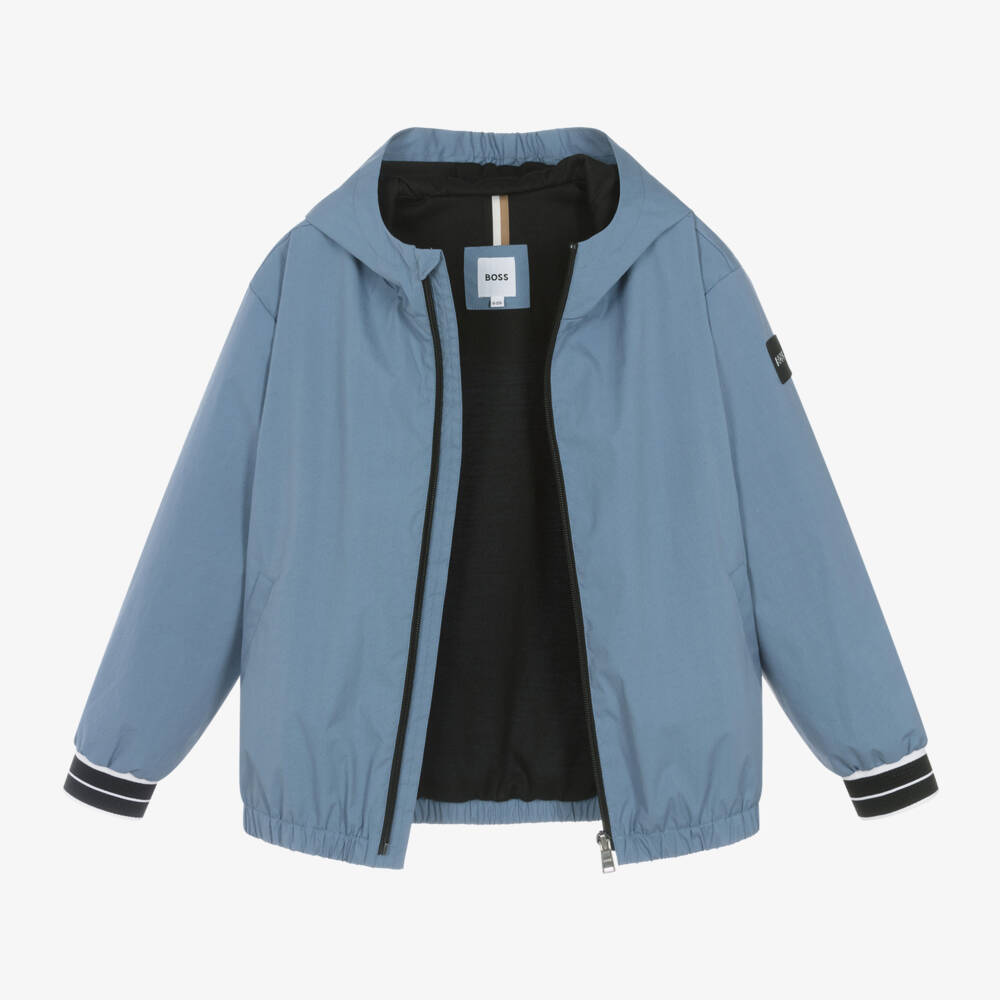 BOSS-Boys Dusky Blue Hooded Jacket | Childrensalon Outlet