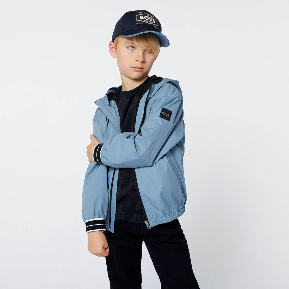BOSS-Boys Dusky Blue Hooded Jacket | Childrensalon Outlet
