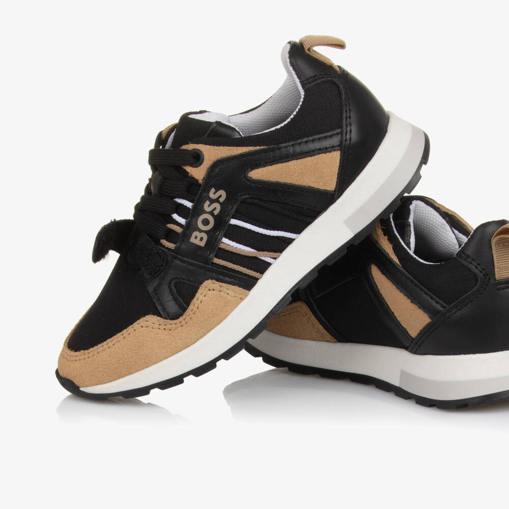 BOSS-Boys Ebony and Tan Trainers | Childrensalon Outlet