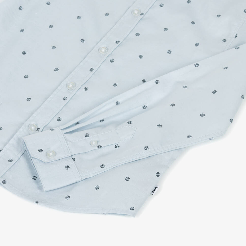 BOSS-Элегантная синяя хлопковая рубашка для мальчиков | Childrensalon Outlet