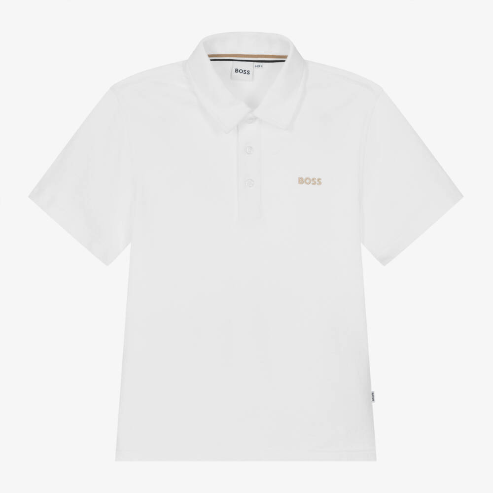 BOSS-Boys Elegant White Cotton Polo | Childrensalon Outlet