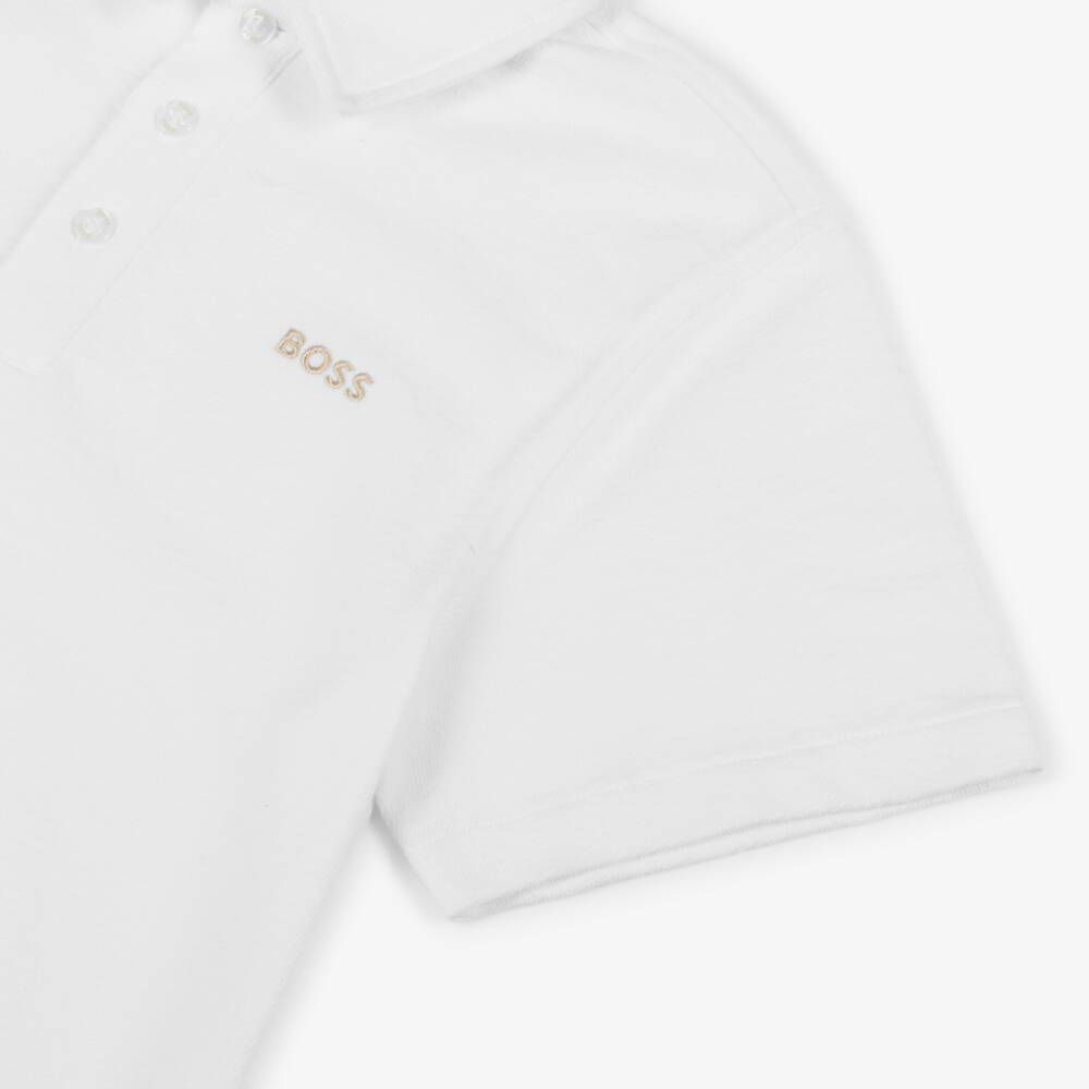 BOSS-بولو قطني أبيض أنيق للأولاد | Childrensalon Outlet