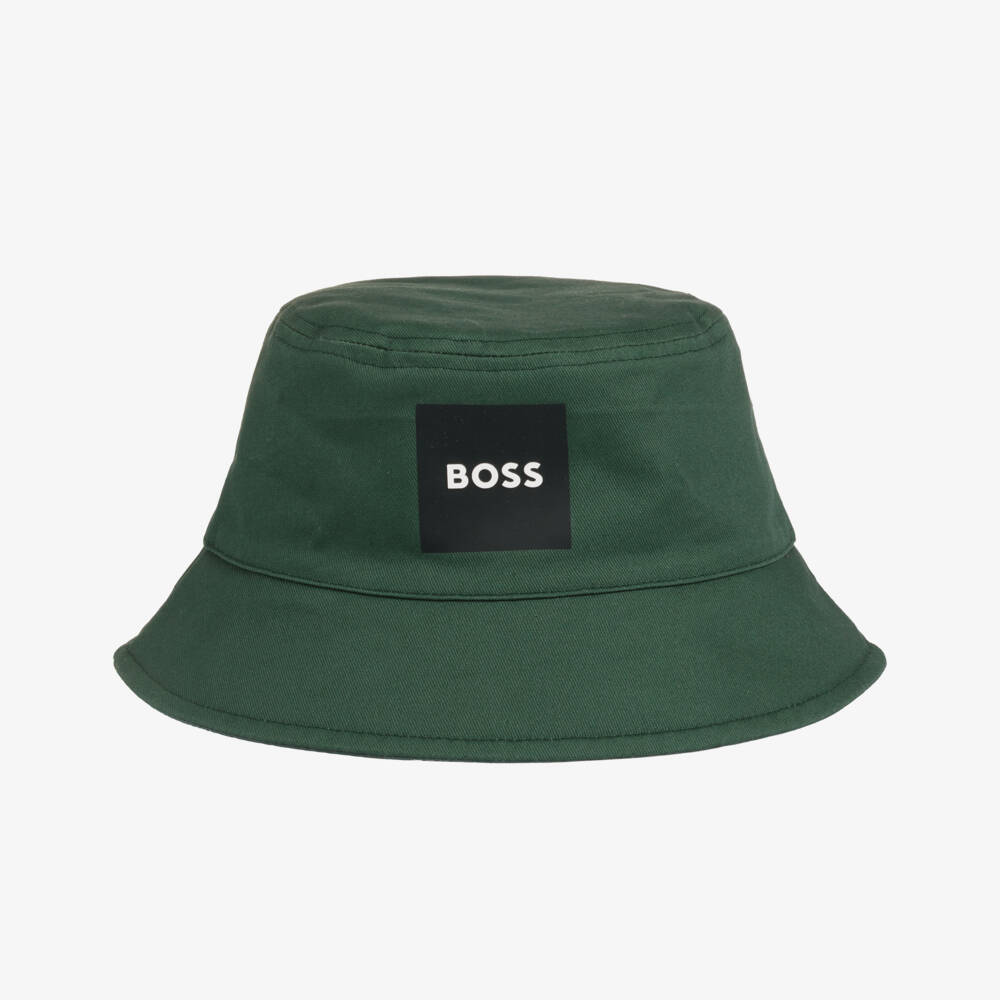BOSS-Boys Forest Green Reversible Bucket Hat | Childrensalon Outlet
