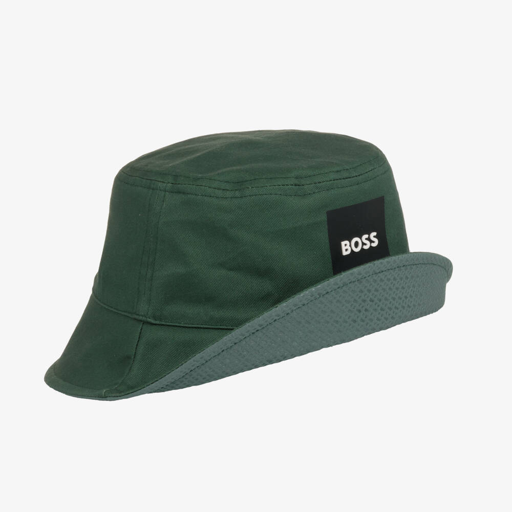 BOSS-Boys Forest Green Reversible Bucket Hat | Childrensalon Outlet