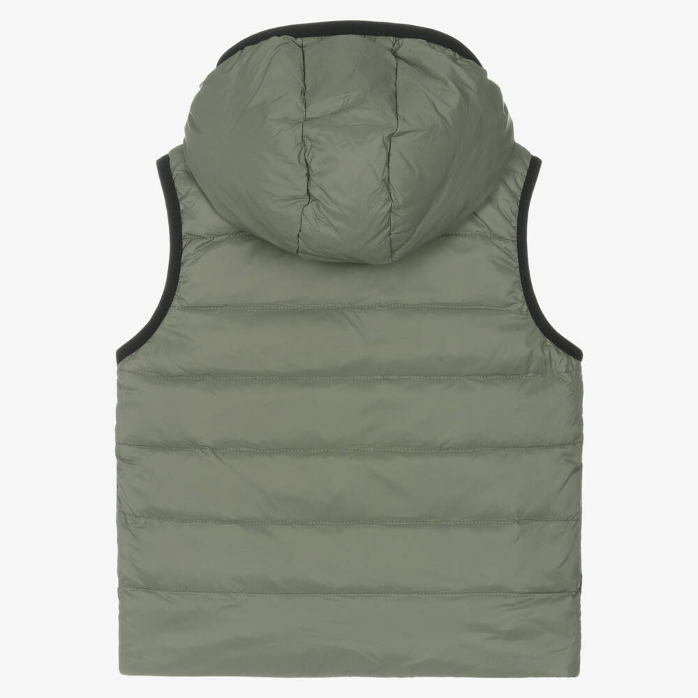 BOSS-Boys Green & Black Down Padded Reversible Gilet | Childrensalon Outlet