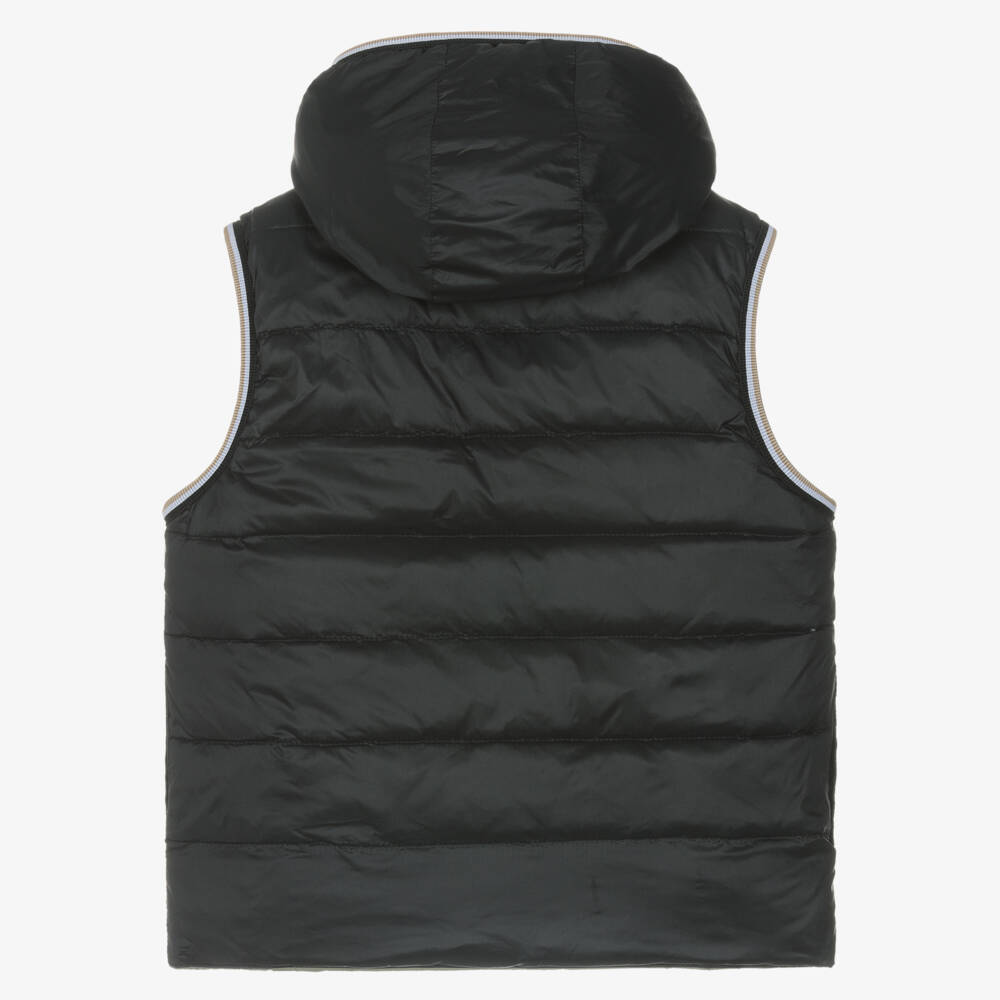 BOSS-Boys Green & Black Down Padded Reversible Gilet | Childrensalon Outlet