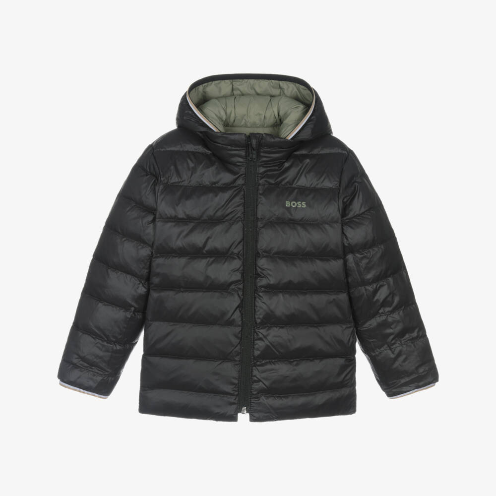 BOSS-Boys Green & Black Reversible Puffer Jacket | Childrensalon Outlet