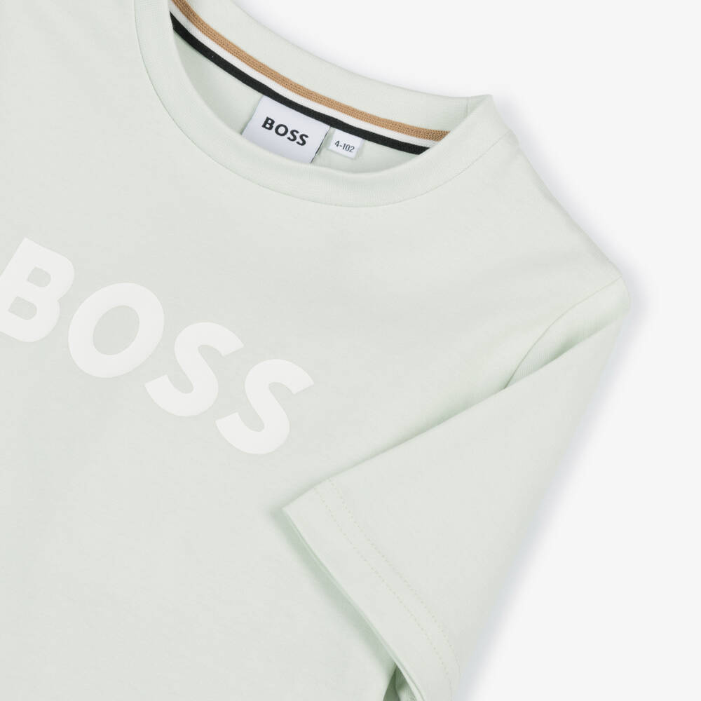 BOSS-Boys Green Cotton Crew Neck T-Shirt | Childrensalon Outlet
