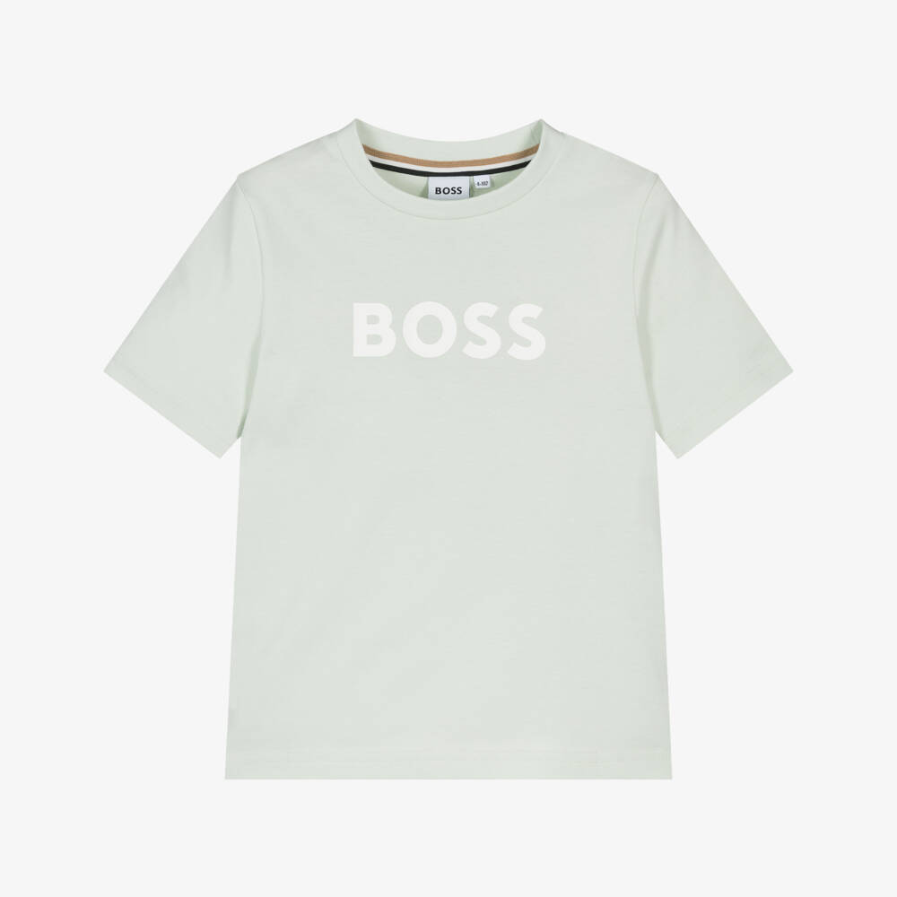 BOSS-Boys Green Cotton Crew Neck T-Shirt | Childrensalon Outlet