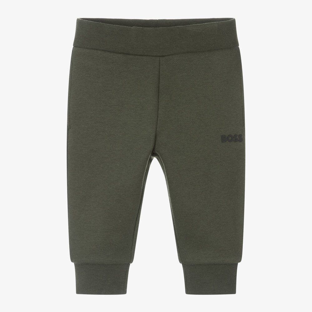 BOSS - Boys Green Cotton Joggers | Childrensalon