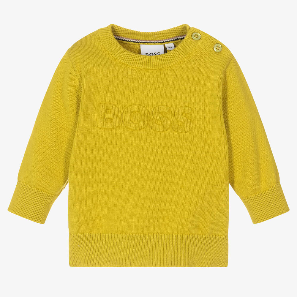 BOSS - Pull vert en maille de coton garçon | Childrensalon
