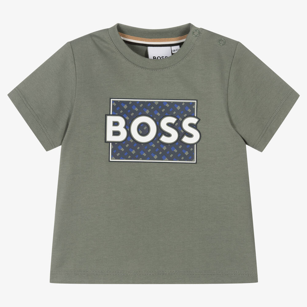 BOSS - Boys Green Cotton Logo T-Shirt | Childrensalon