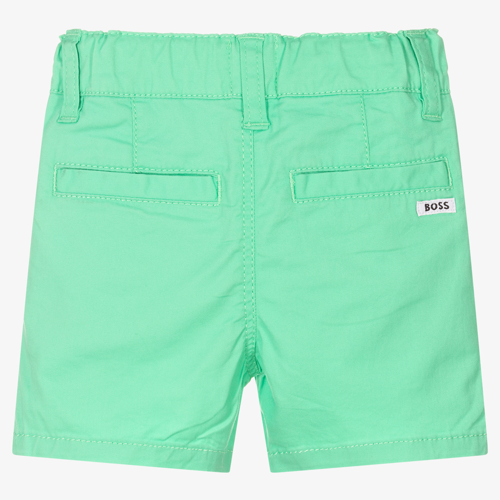 BOSS-Boys Green Cotton Shorts | Childrensalon Outlet