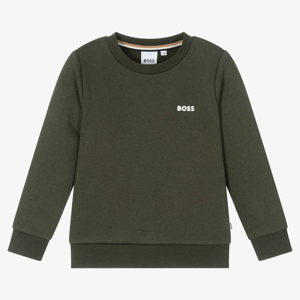 BOSS - Boys Green Cotton Sweatshirt | Childrensalon