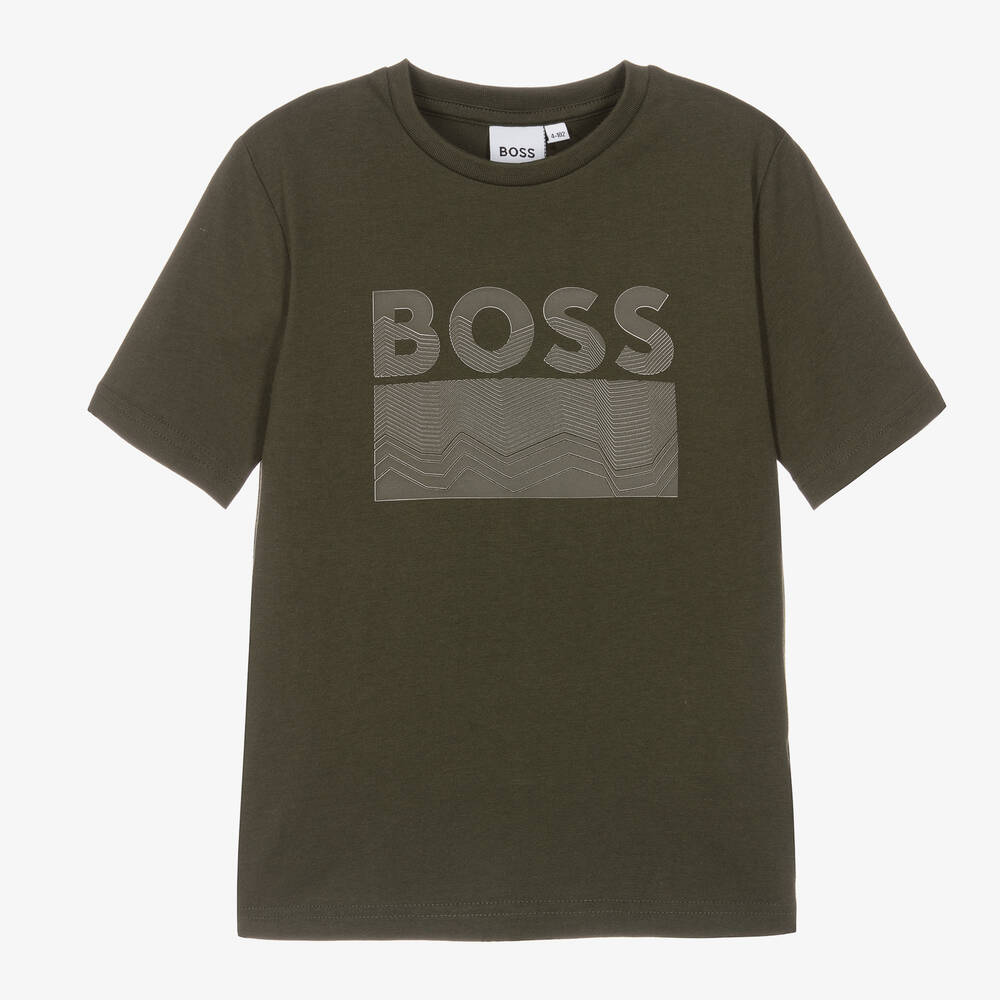 BOSS - Зеленая хлопковая футболка для мальчиков | Childrensalon
