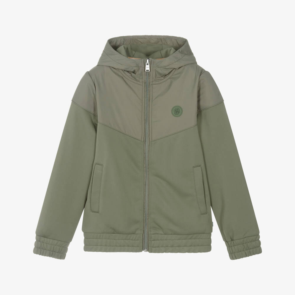 BOSS-Оливковая куртка с капюшоном на молнии для мальчиков | Childrensalon Outlet