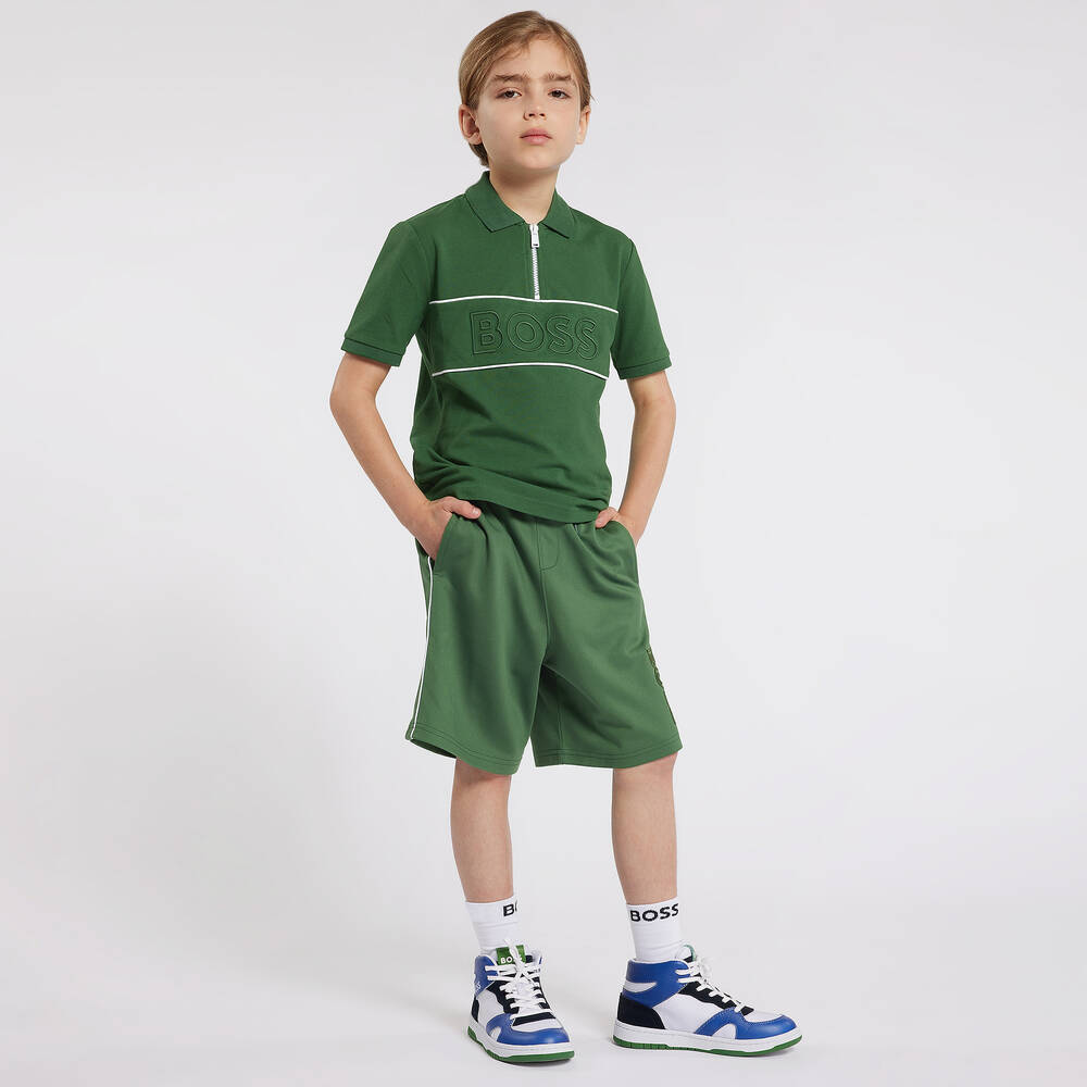 BOSS-Boys Green Jersey Shorts | Childrensalon Outlet