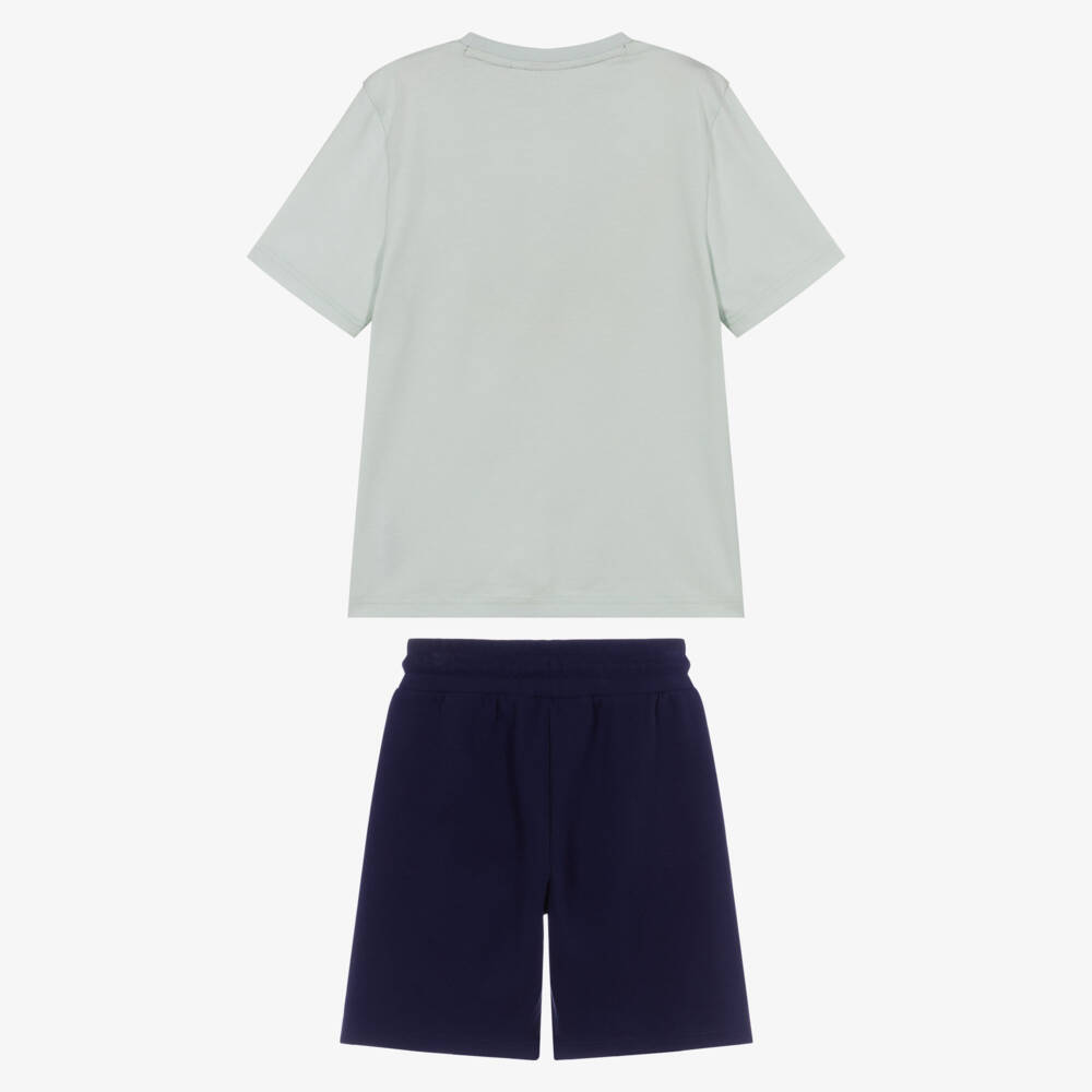 BOSS-Boys Green & Navy Blue Jersey Shorts Set | Childrensalon Outlet