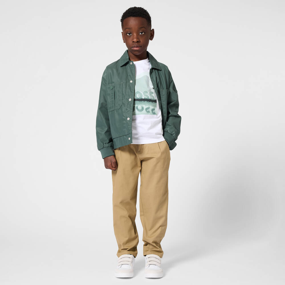 BOSS-Boys Green Silky Smooth Twill Jacket | Childrensalon Outlet