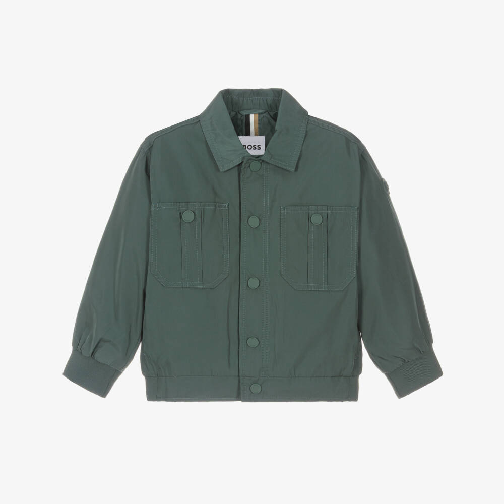 BOSS-Boys Green Silky Smooth Twill Jacket | Childrensalon Outlet