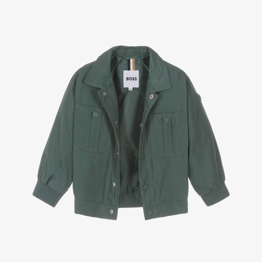 BOSS-Boys Green Silky Smooth Twill Jacket | Childrensalon Outlet