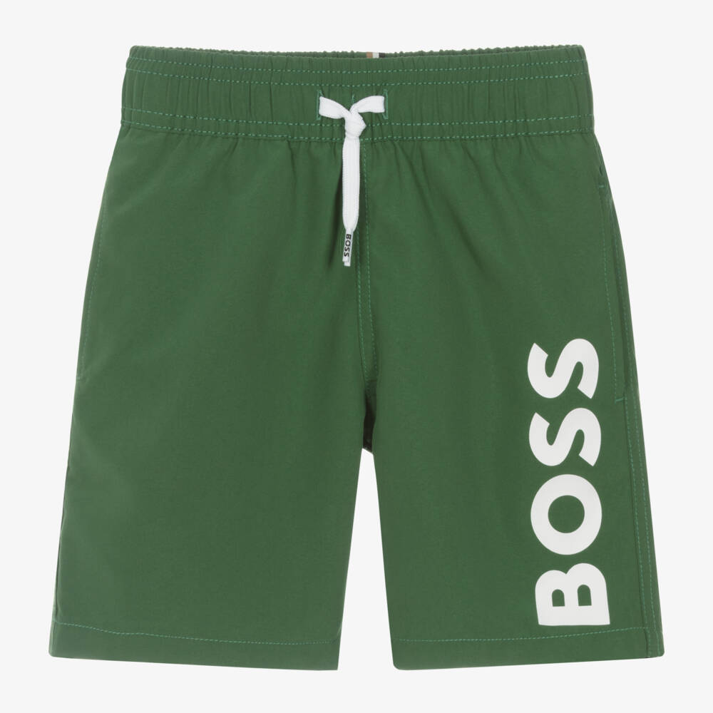 BOSS-Boys Green Swim Shorts | Childrensalon Outlet