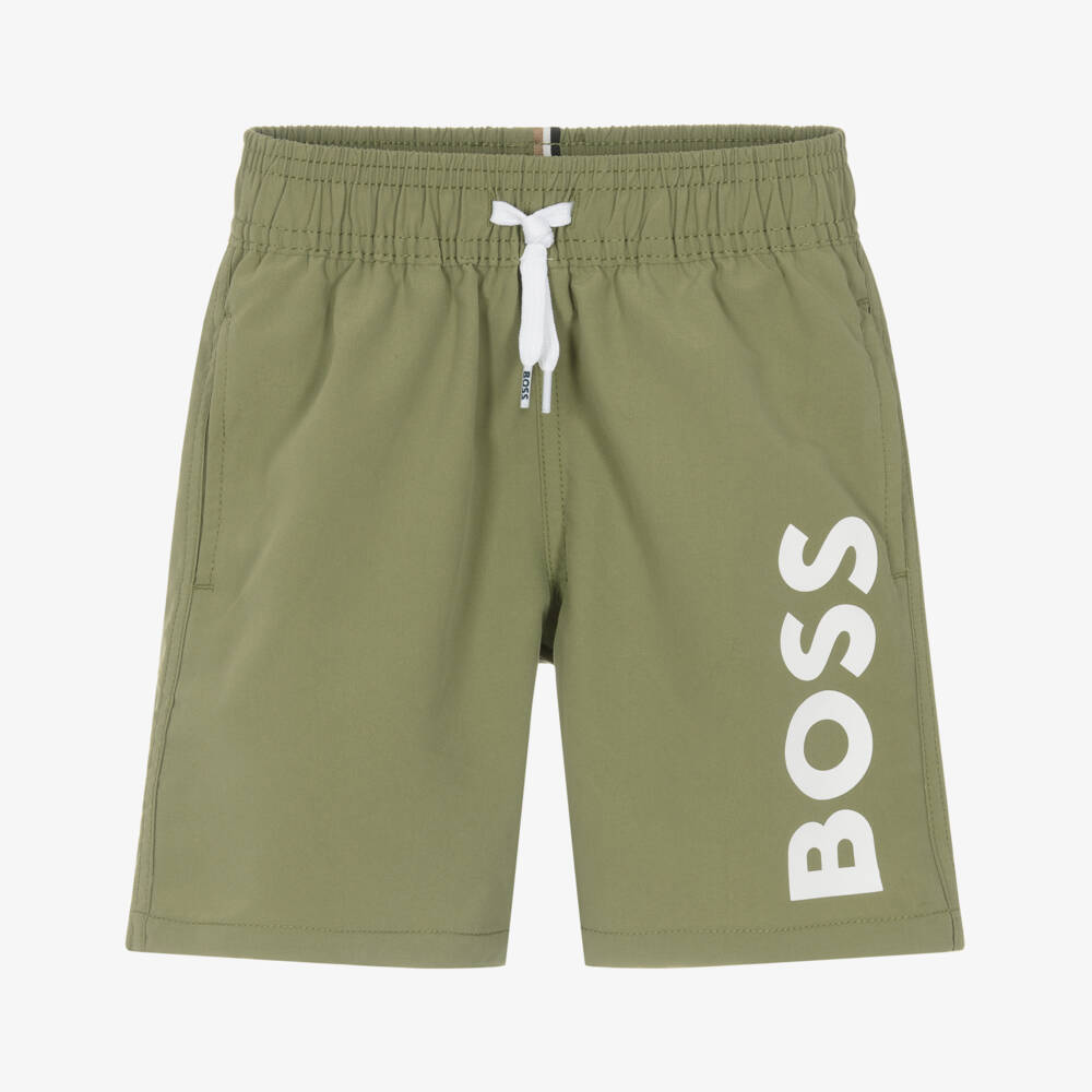BOSS-Boys Green Swim Shorts | Childrensalon Outlet