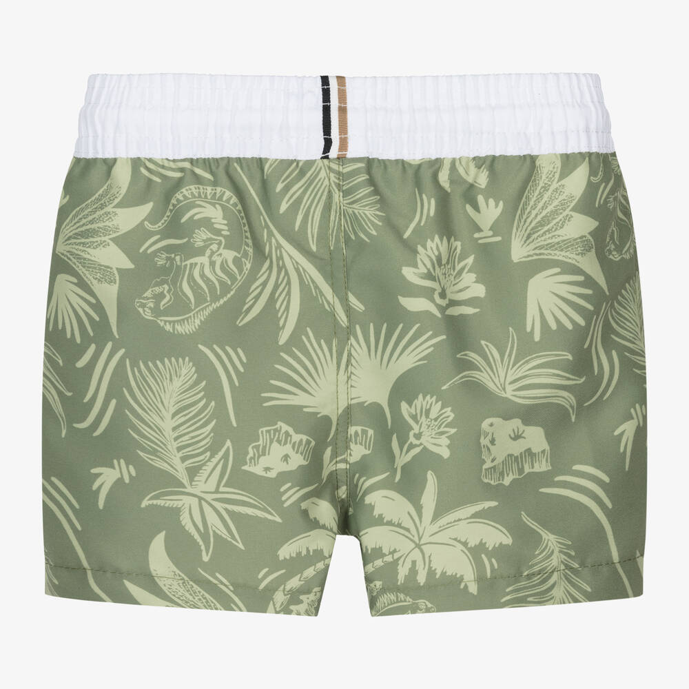 BOSS-Boys Green Tropical Print Swim Shorts | Childrensalon Outlet
