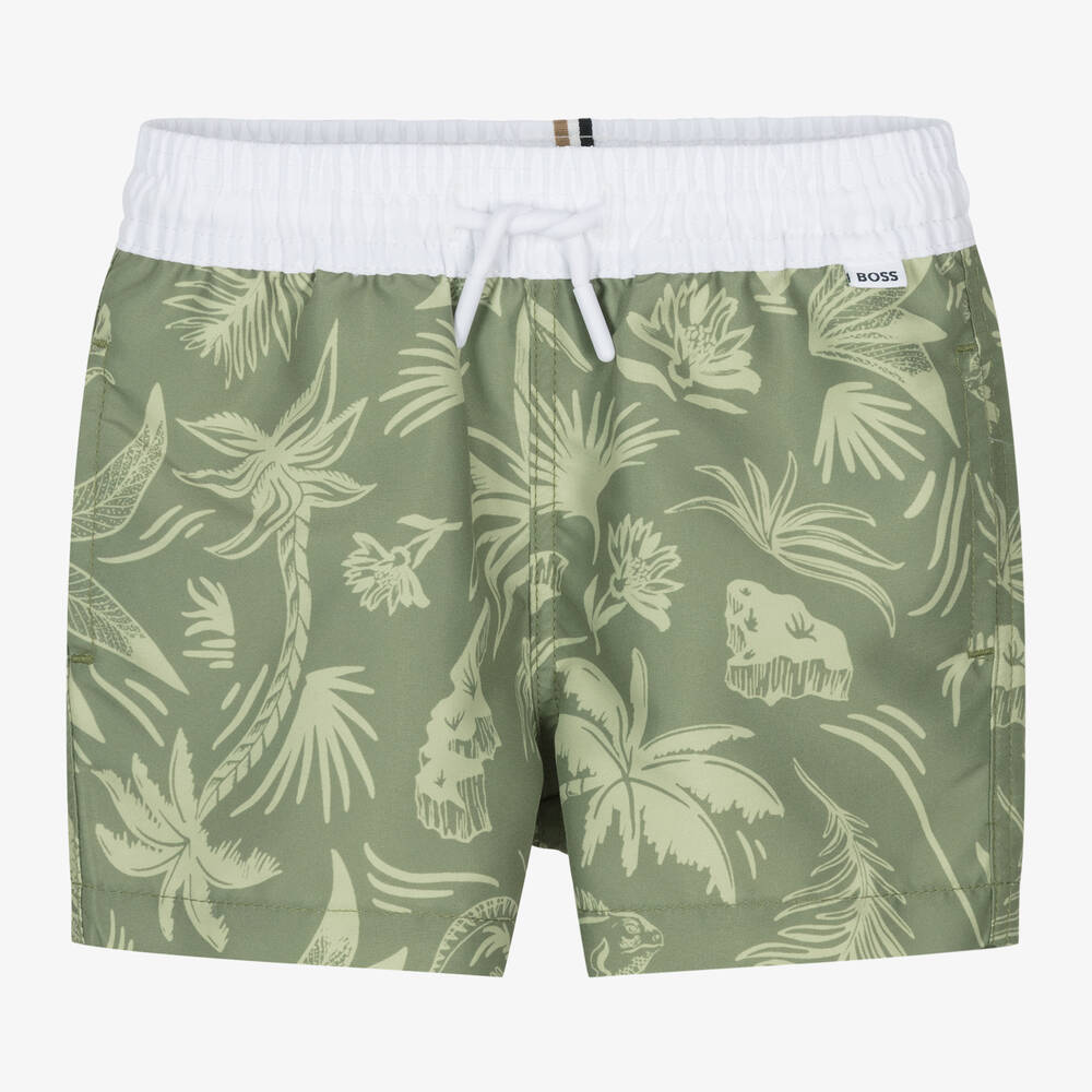 BOSS-Boys Green Tropical Print Swim Shorts | Childrensalon Outlet