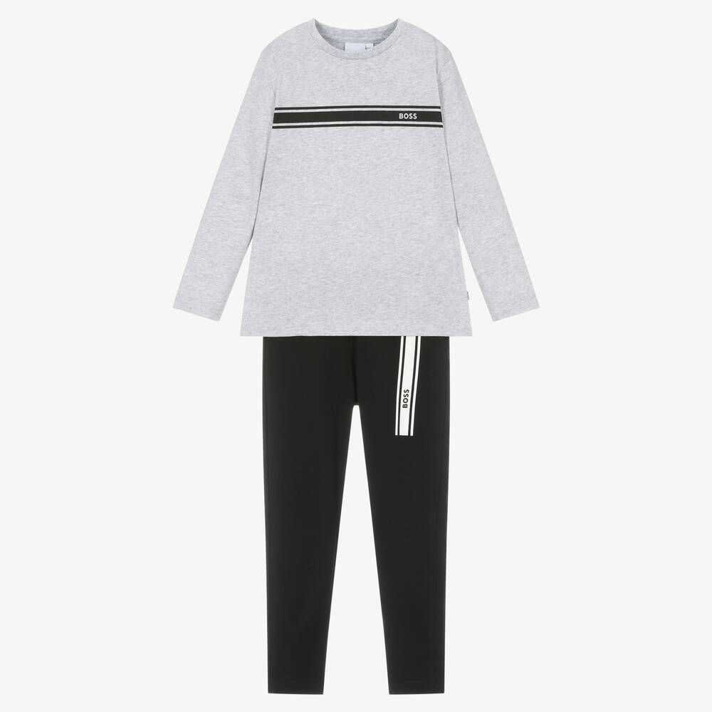 BOSS - Baumwollschlafanzug Grau/Schwarz | Childrensalon