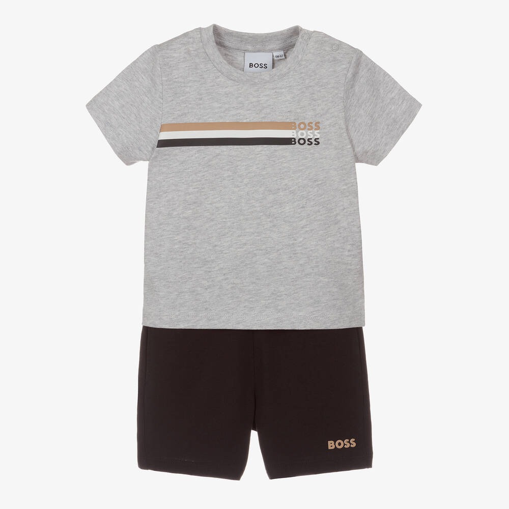 BOSS - Boys Grey & Black Cotton Shorts Set | Childrensalon