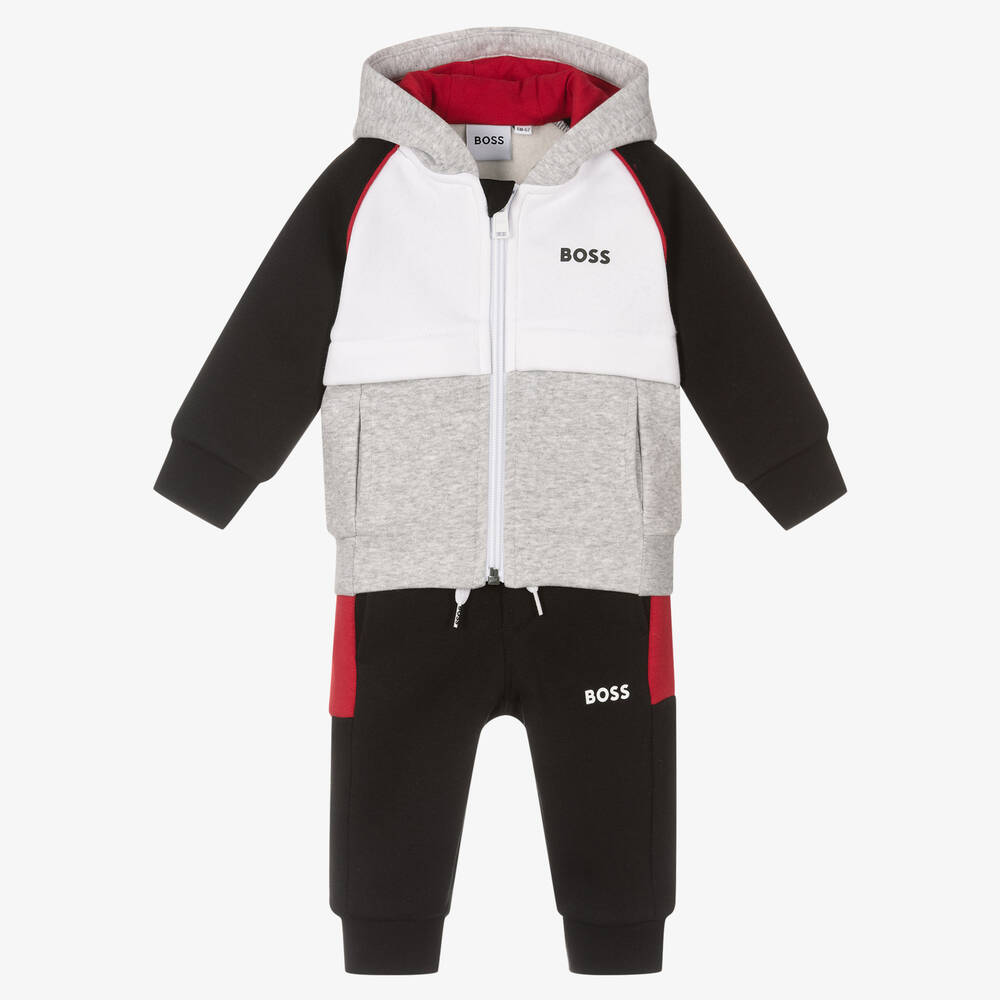 BOSS - Boys Grey & Black Tracksuit | Childrensalon