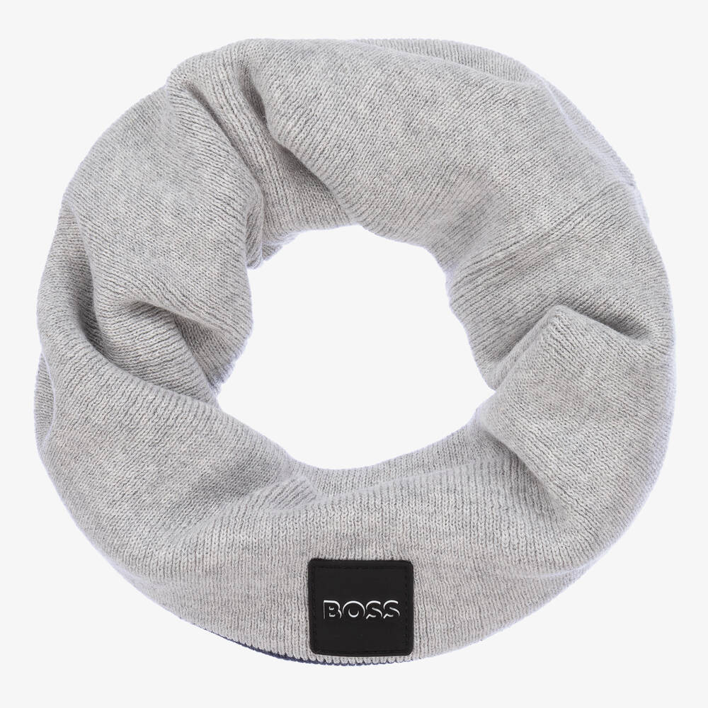 BOSS - Boys Grey & Blue Logo Snood | Childrensalon