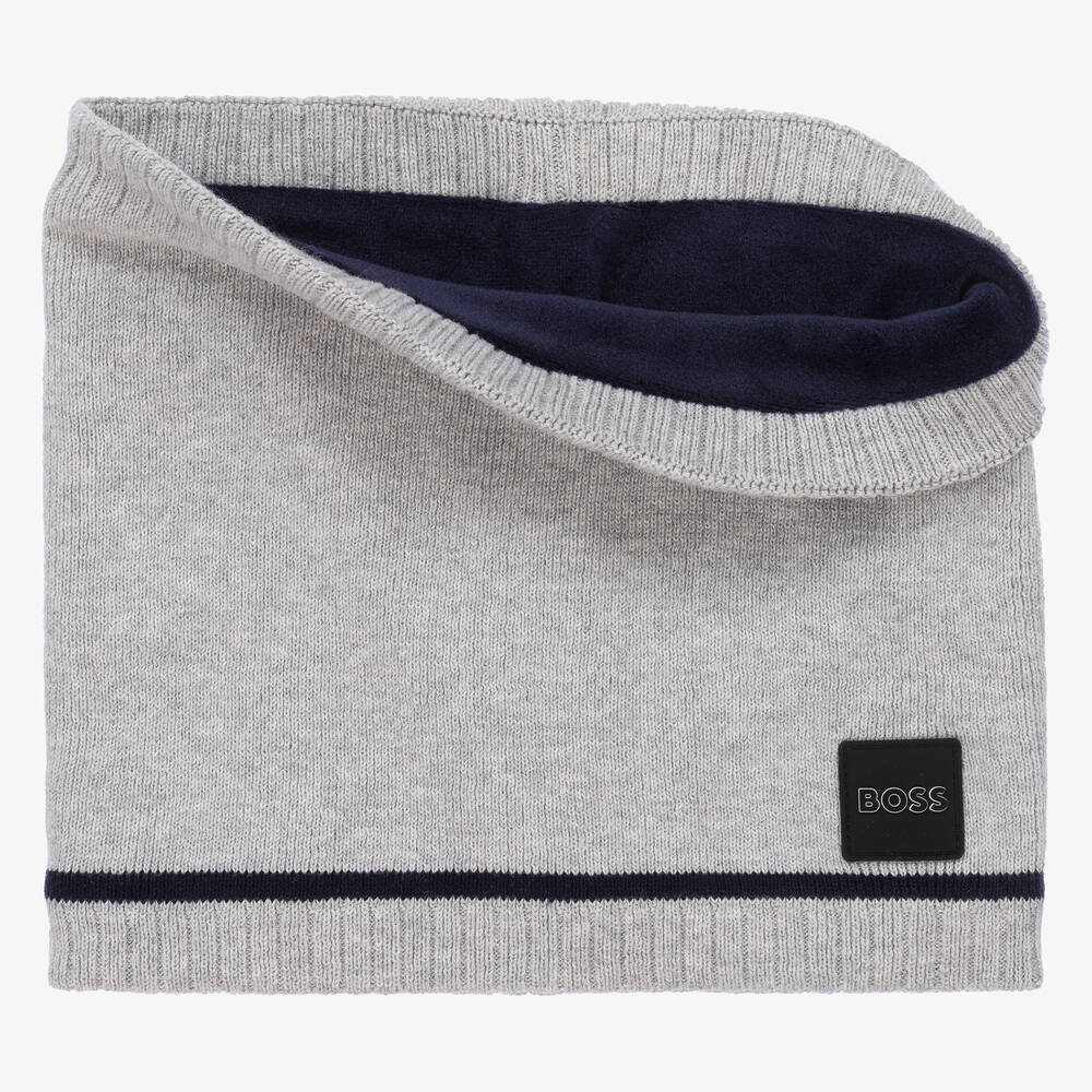 BOSS-Boys Grey & Blue Logo Snood | Childrensalon Outlet