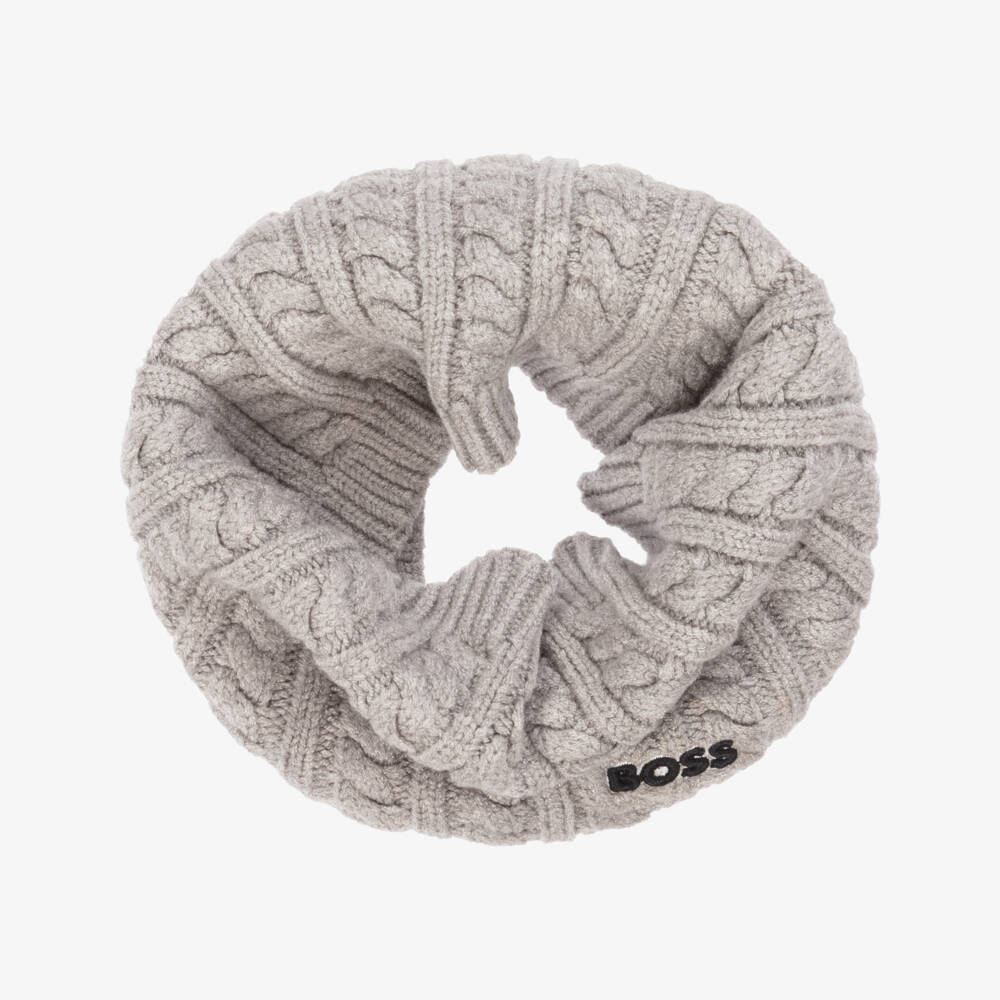 BOSS-Boys Grey Cable Knit Snood | Childrensalon Outlet