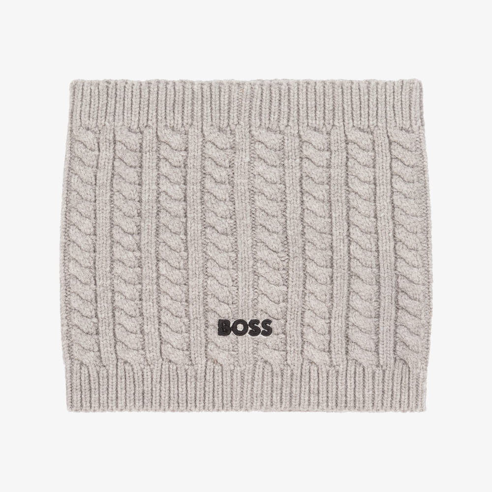 BOSS-Boys Grey Cable Knit Snood | Childrensalon Outlet