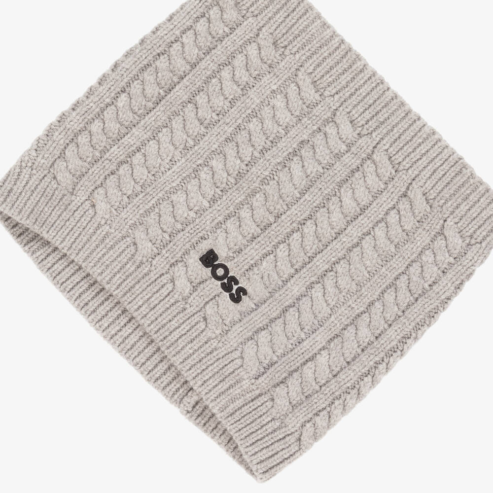 BOSS-Boys Grey Cable Knit Snood | Childrensalon Outlet