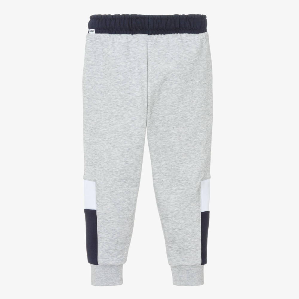 BOSS-Boys Grey Colourblock Cotton Jersey Joggers | Childrensalon Outlet