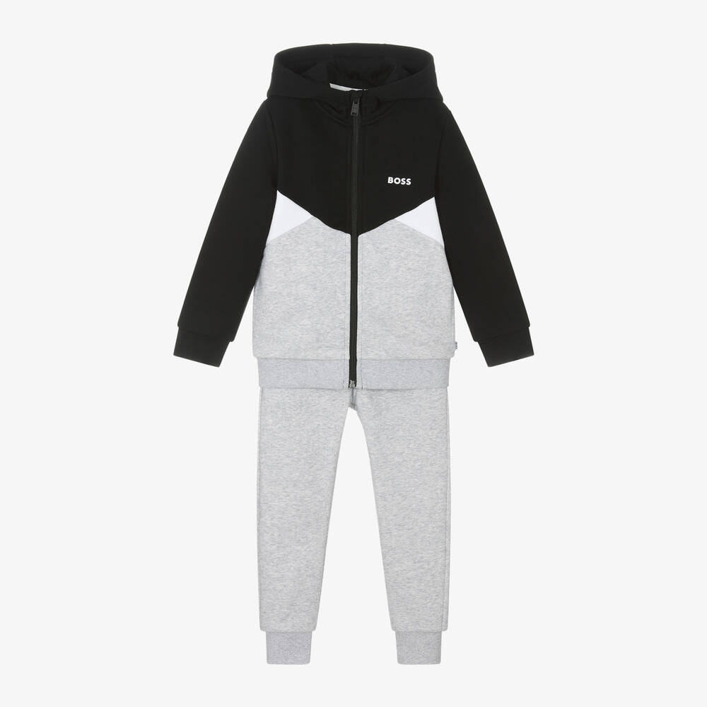 BOSS-Boys Grey Colourblock Cotton Tracksuit | Childrensalon Outlet