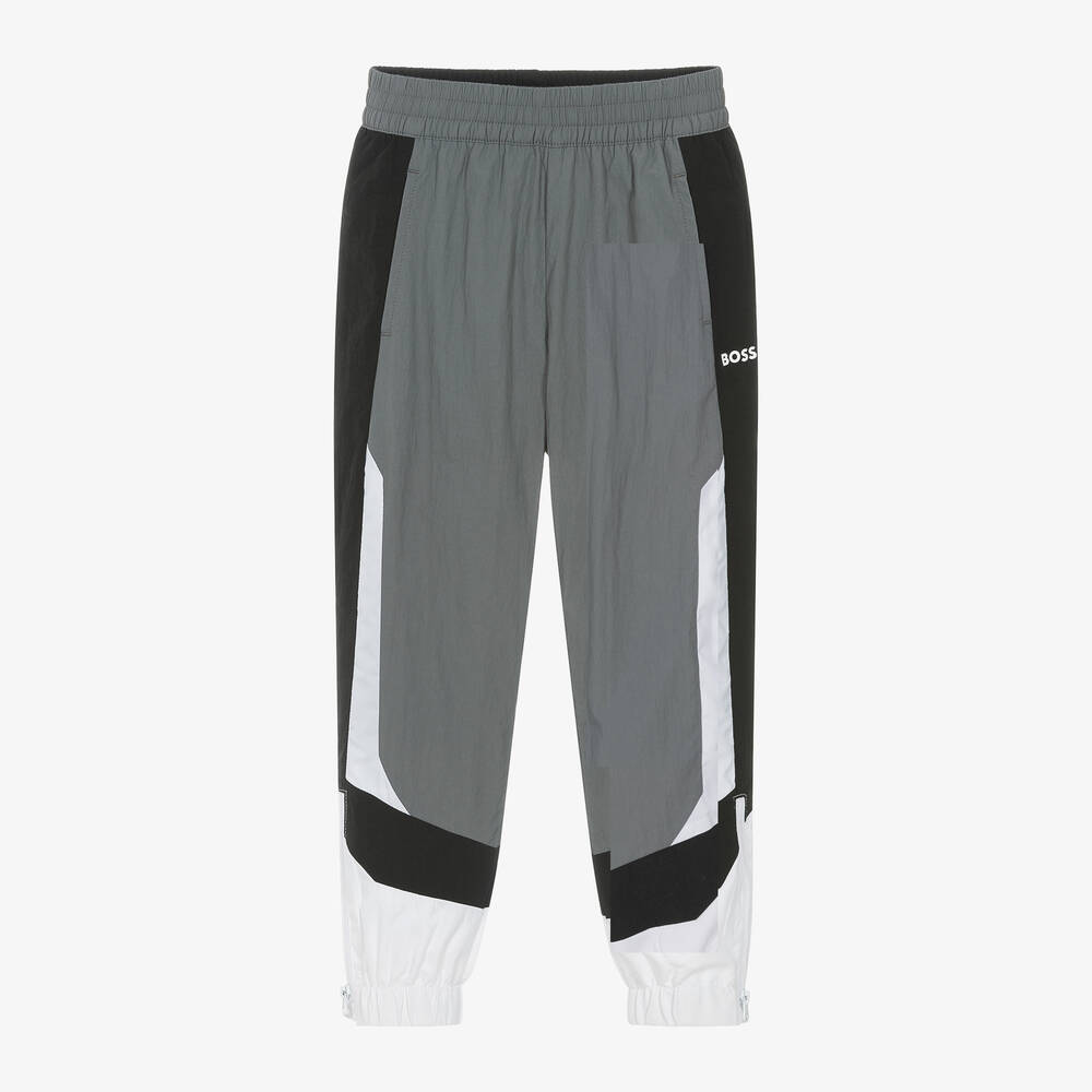 BOSS-Boys Grey Colourblock Joggers | Childrensalon Outlet