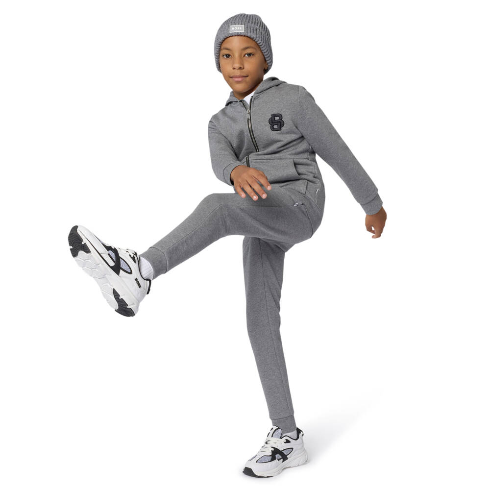 BOSS-Boys Grey Cotton Jersey Jogger Trousers | Childrensalon Outlet
