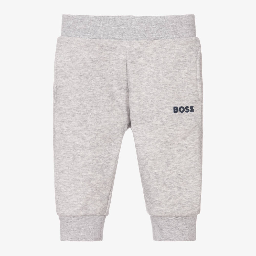 BOSS - Boys Grey Cotton Joggers | Childrensalon