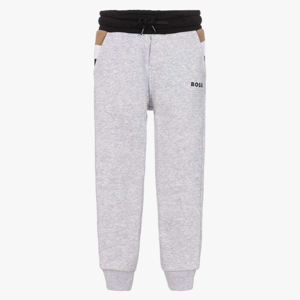 BOSS - Boys Grey Cotton Joggers | Childrensalon