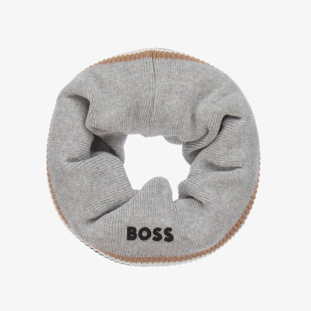 BOSS - Snood gris en maille de coton | Childrensalon