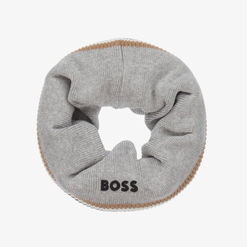 BOSS-Boys Grey Cotton Knit Snood | Childrensalon Outlet