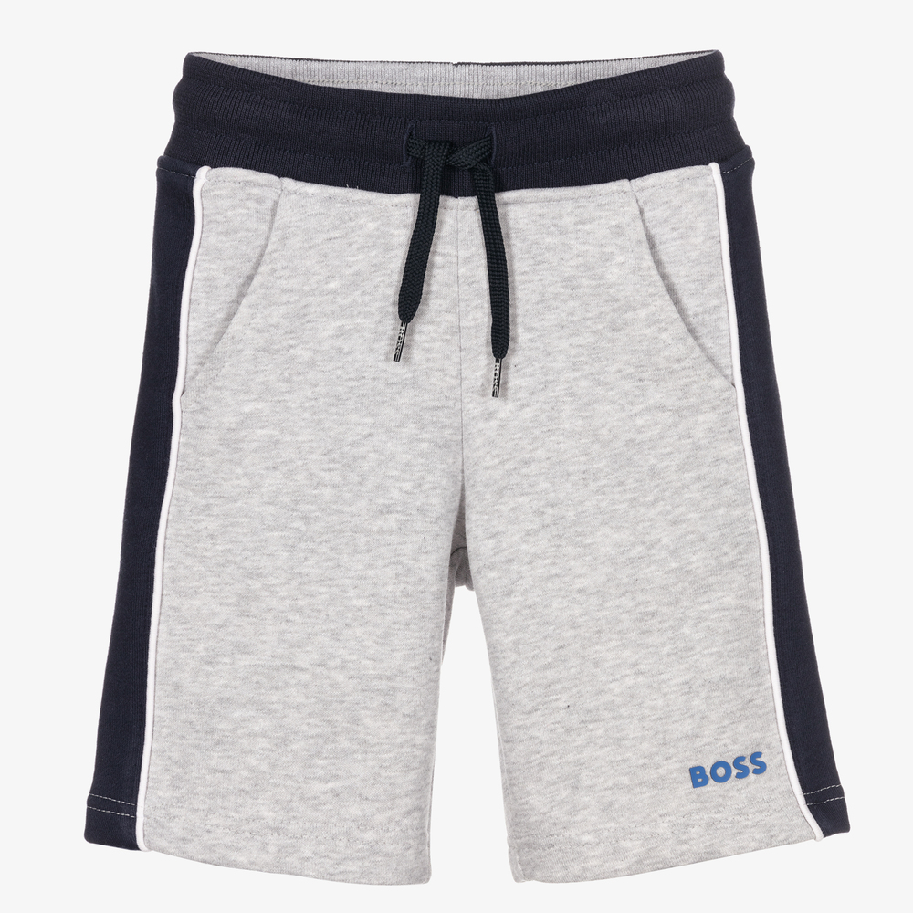 BOSS - Boys Grey Cotton Logo Shorts | Childrensalon